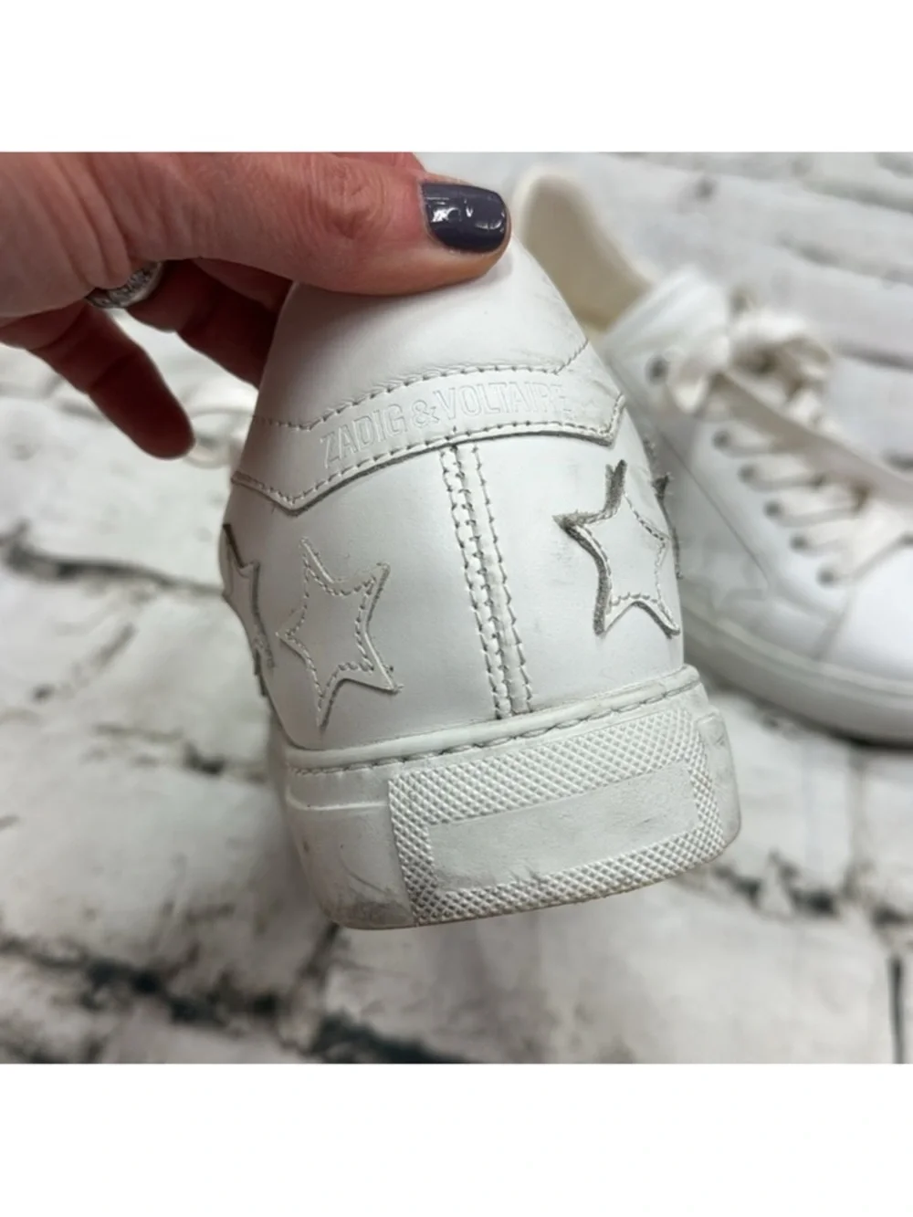 Zadig & Voltaire Women's White Star Smooth Leather Sneakers Size 9